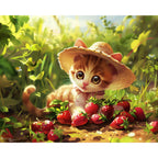 Katze im Erdbeerfeld - Diamond Painting