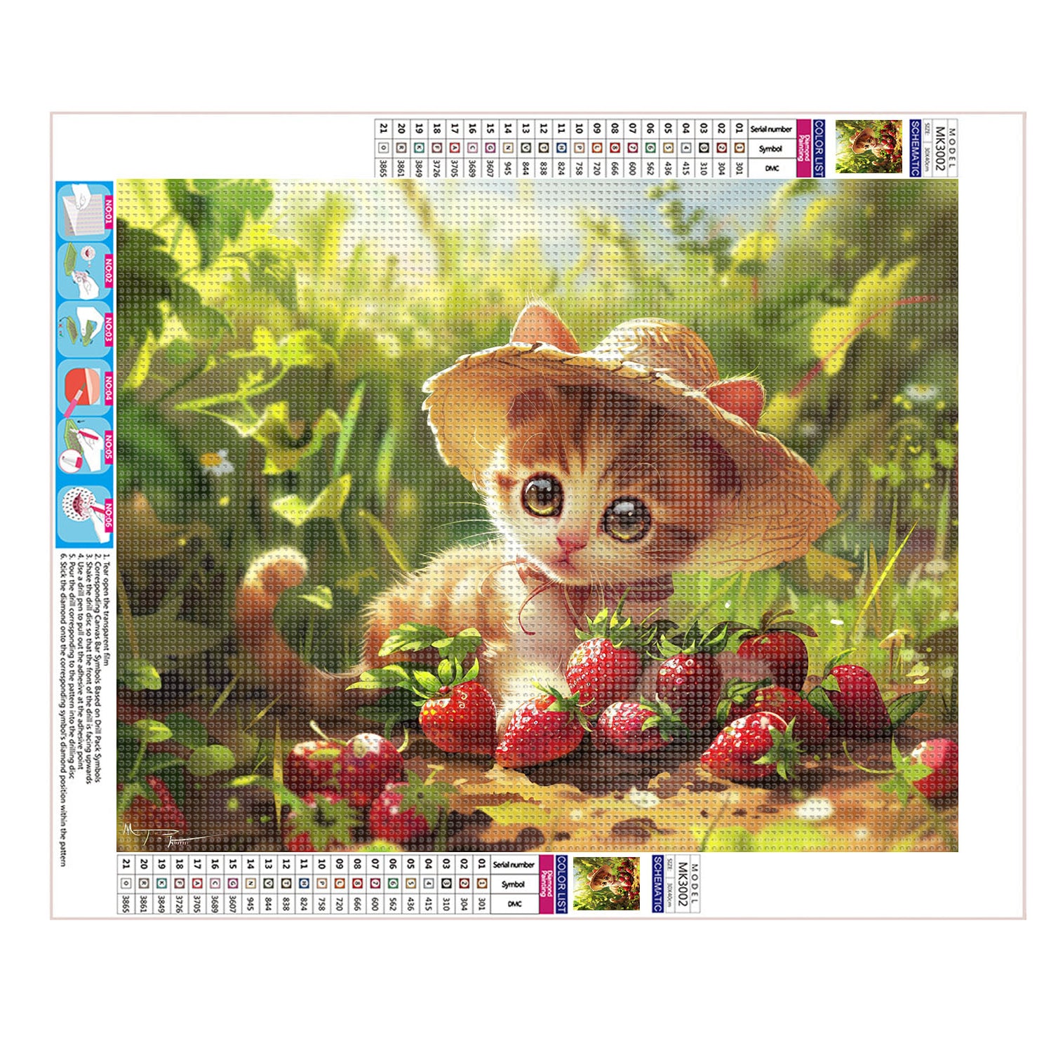 Katze im Erdbeerfeld - Diamond Painting