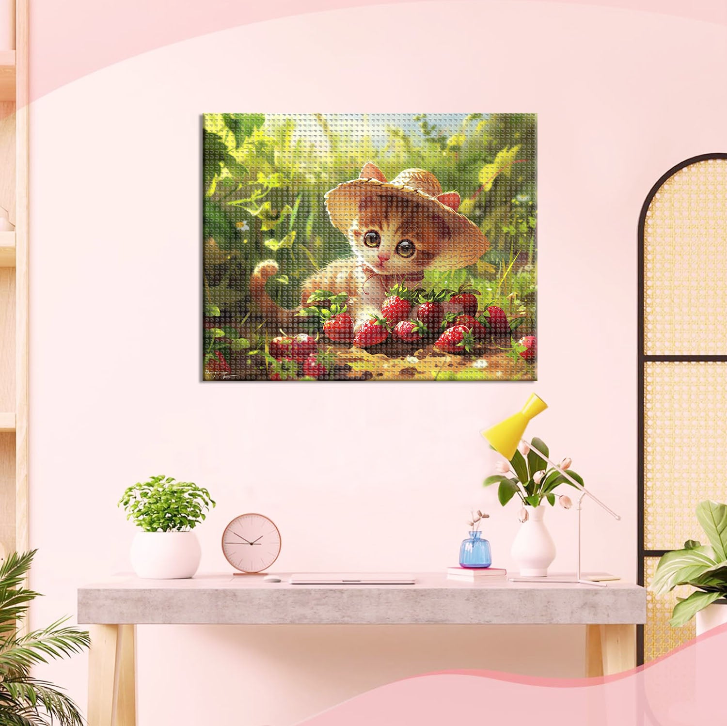 Katze im Erdbeerfeld - Diamond Painting