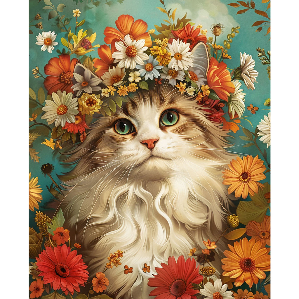 Katze in Blüten - Diamond Painting
