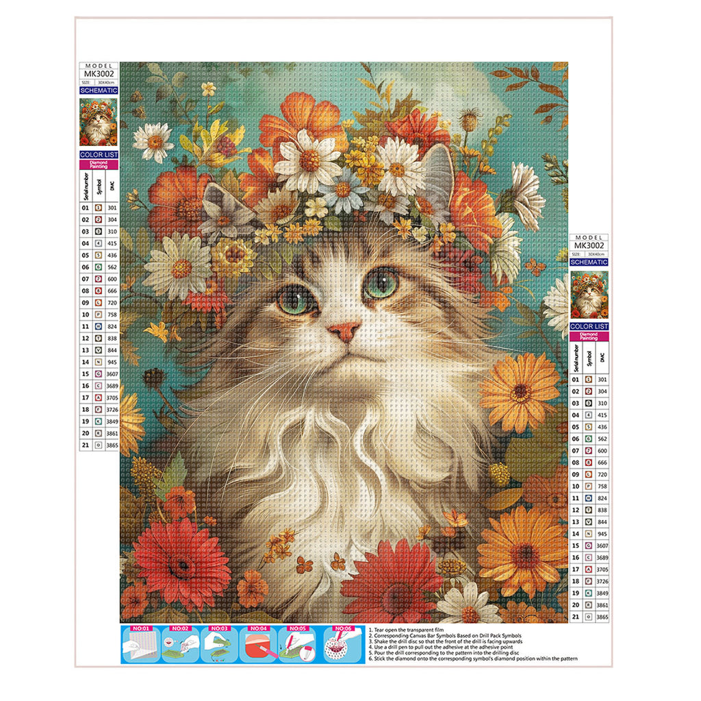 Katze in Blüten - Diamond Painting