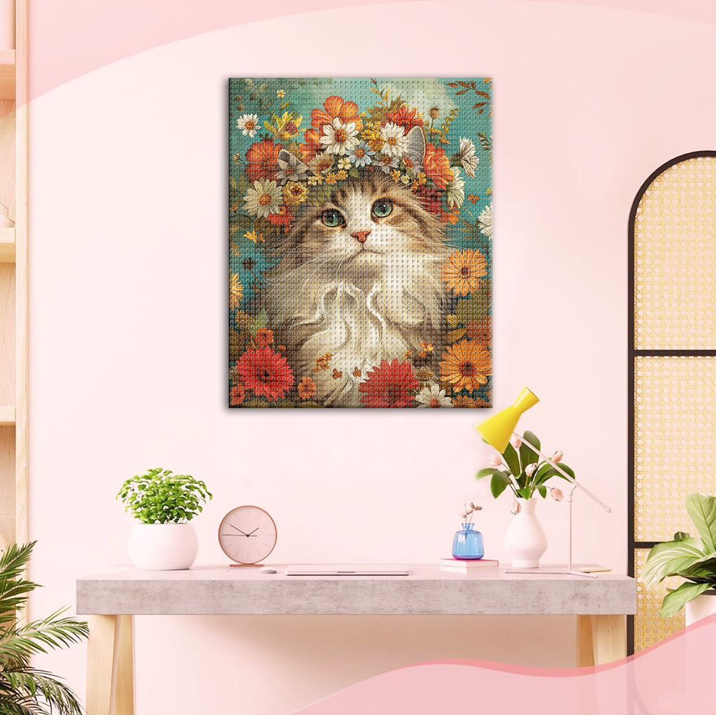 Katze in Blüten - Diamond Painting