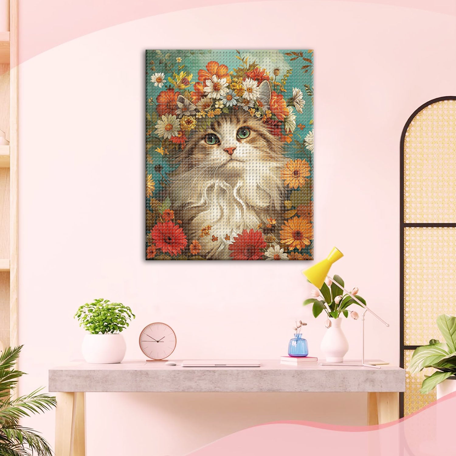 Katze in Blüten - Diamond Painting