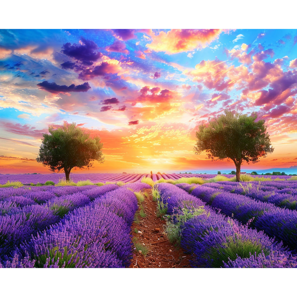 Lavendelfeld im Sonnenuntergang - Diamond Painting