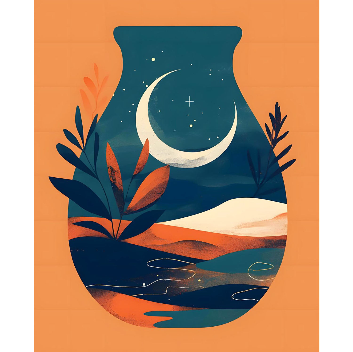 Mondnacht in einer Vase - Diamond Painting