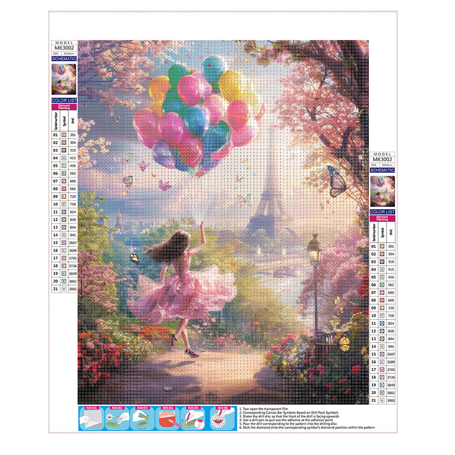 Paris im Sonnenschein mit Ballons - Diamond Painting