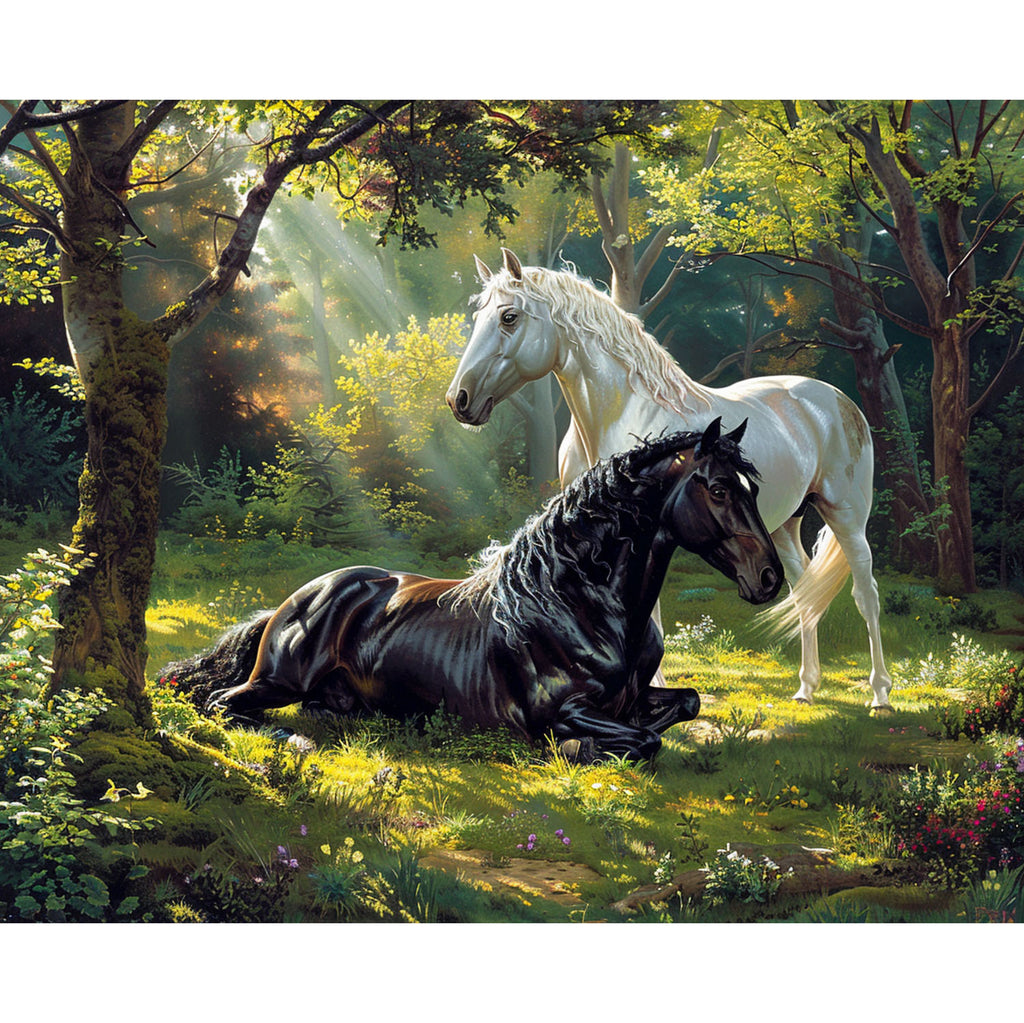 Pferde im grünen Wald - Diamond Painting