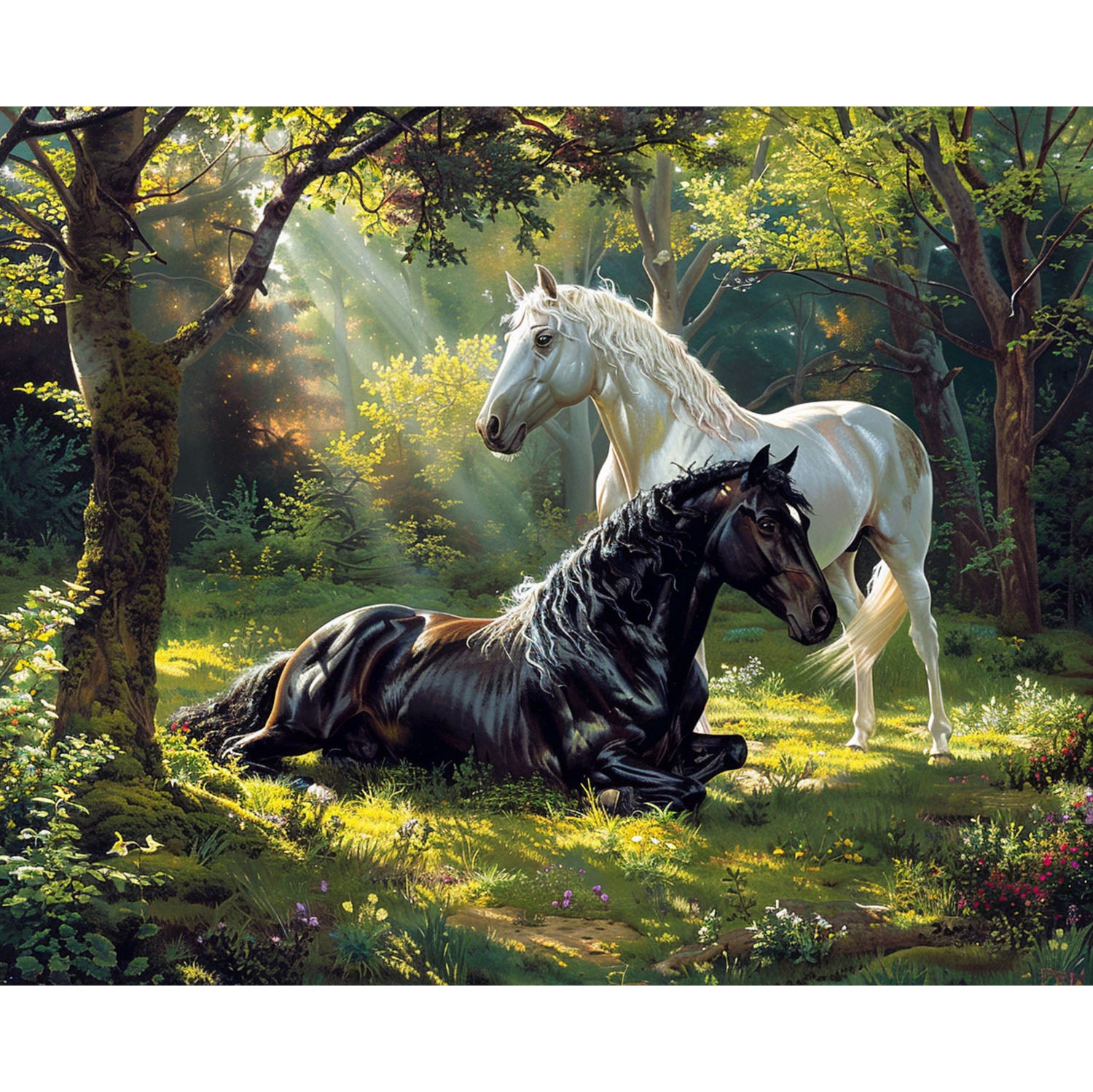 Pferde im grünen Wald - Diamond Painting