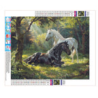 Pferde im grünen Wald - Diamond Painting