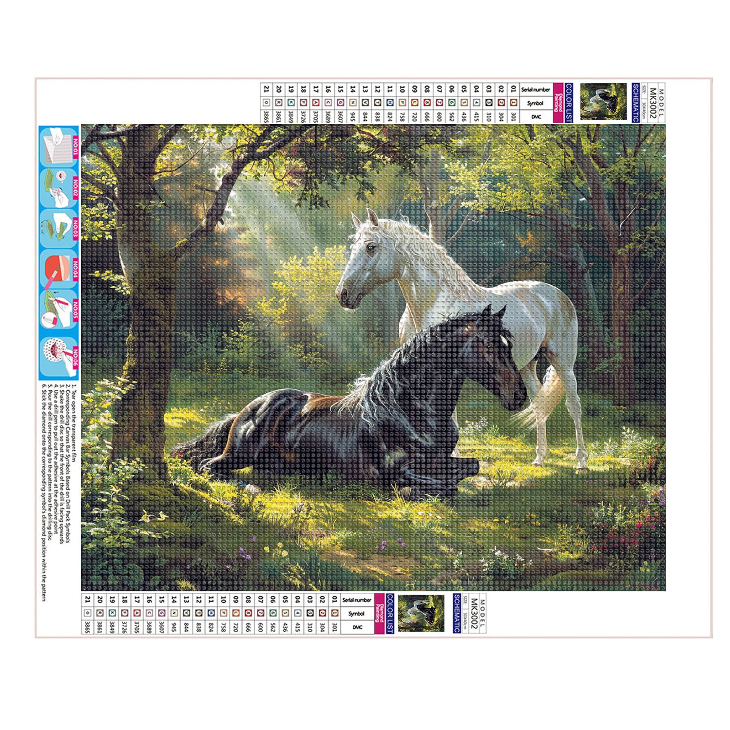 Pferde im grünen Wald - Diamond Painting