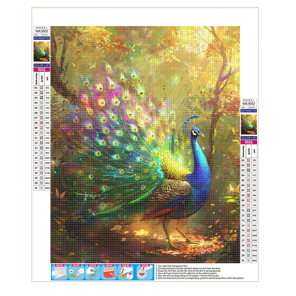 Prächtiger Pfau im Zauberwald - Diamond Painting