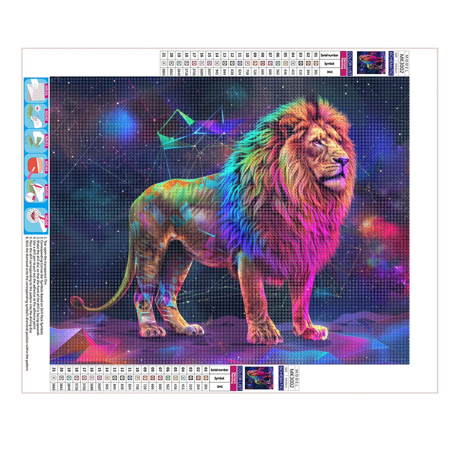 Regenbogen-Löwe im Kosmos - Diamond Painting