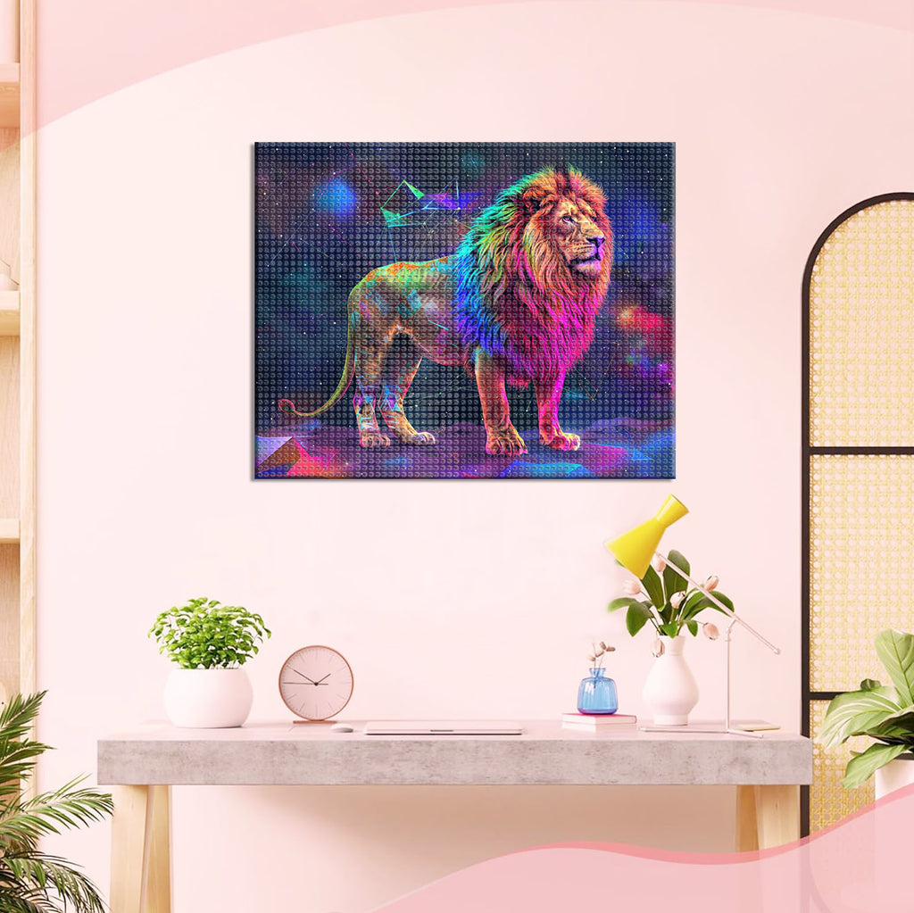 Regenbogen-Löwe im Kosmos - Diamond Painting