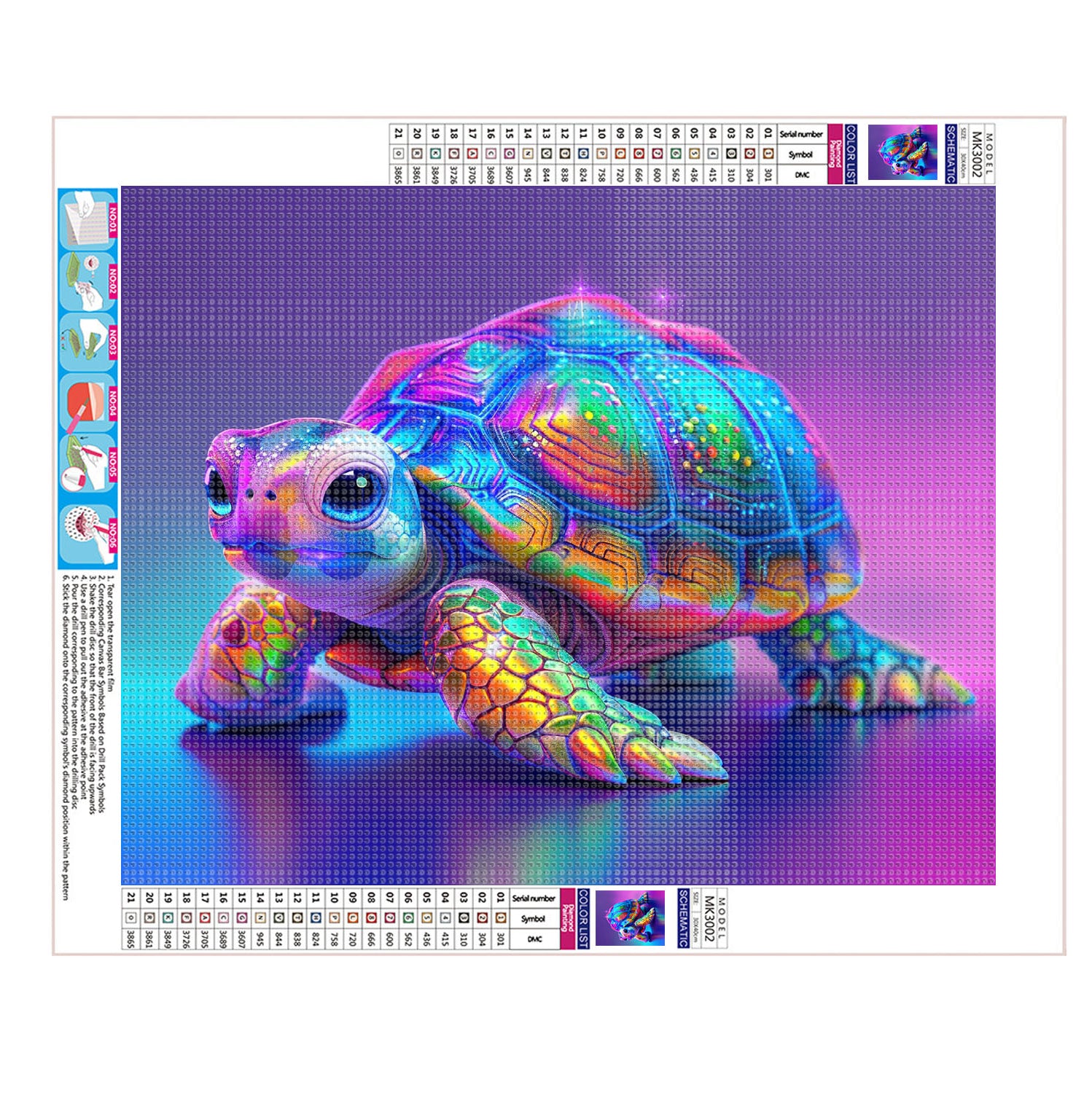Regenbogen - Schildkröte - Diamond Painting