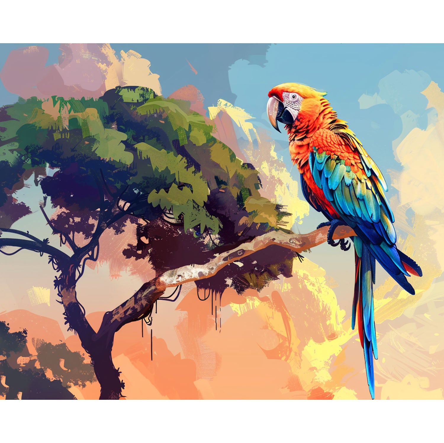 Regenbogenpapagei auf Ast - Diamond Painting