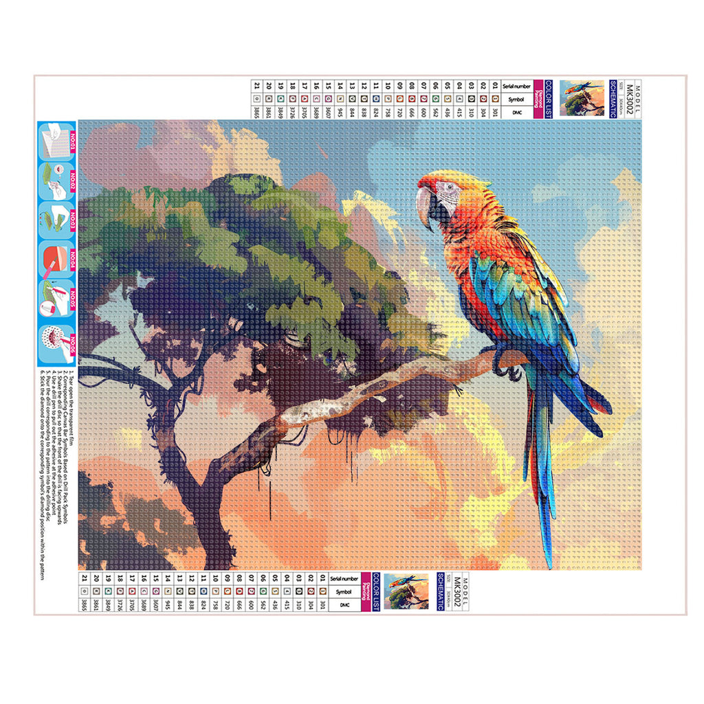 Regenbogenpapagei auf Ast - Diamond Painting