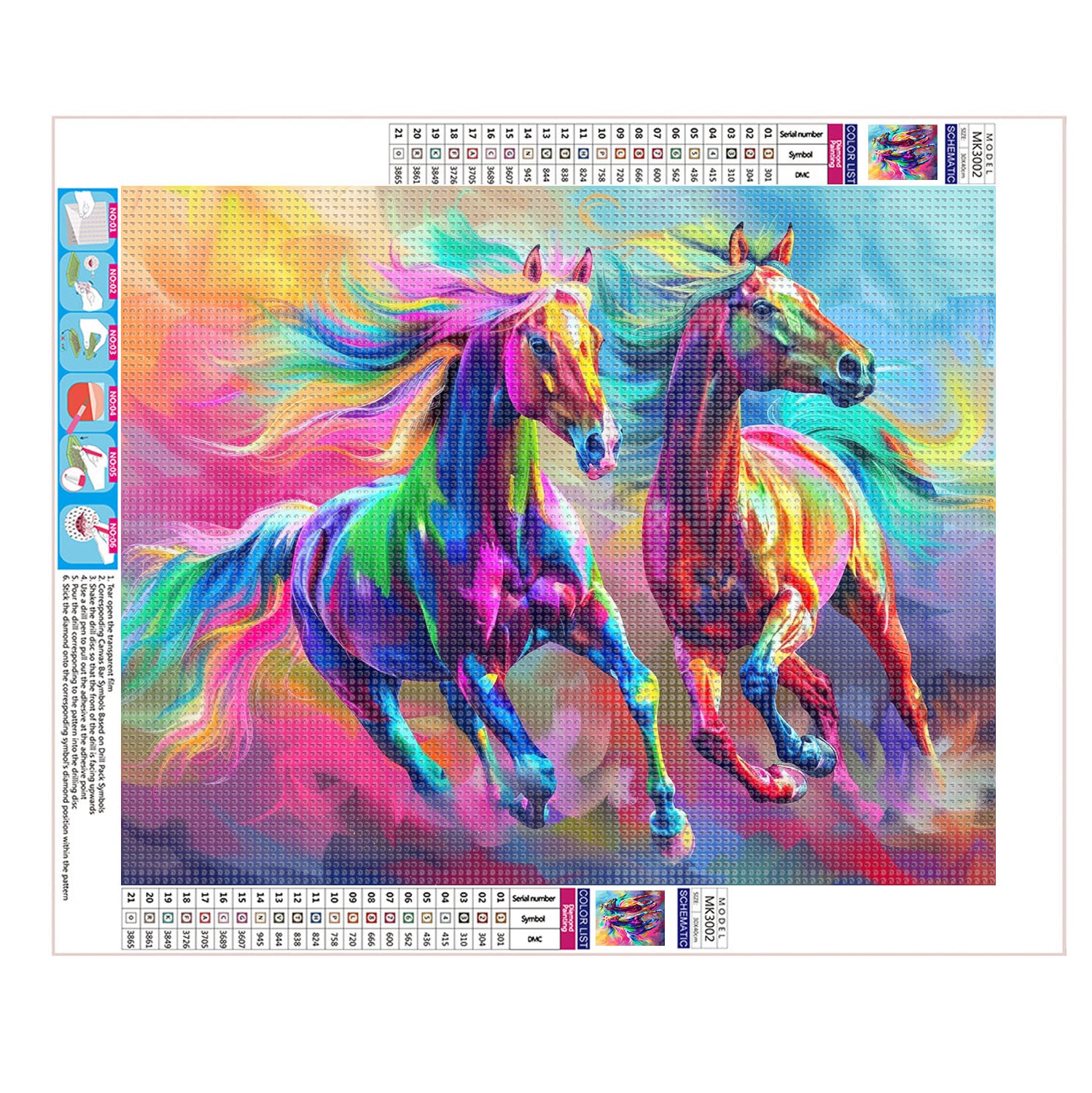 Regenbogenpferde im Galopp - Diamond Painting
