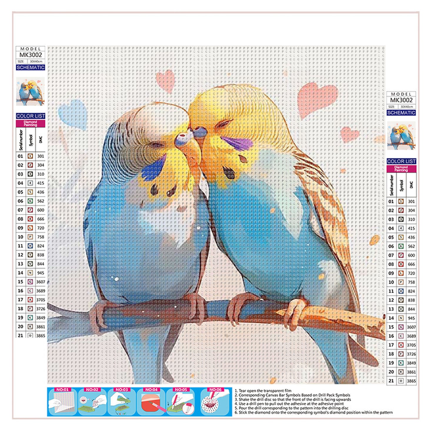 Romantische Sittiche - Diamond Painting