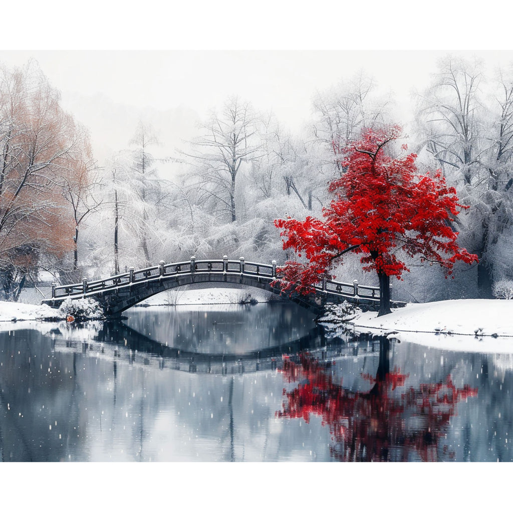 Roter Ahorn im Schnee - Diamond Painting