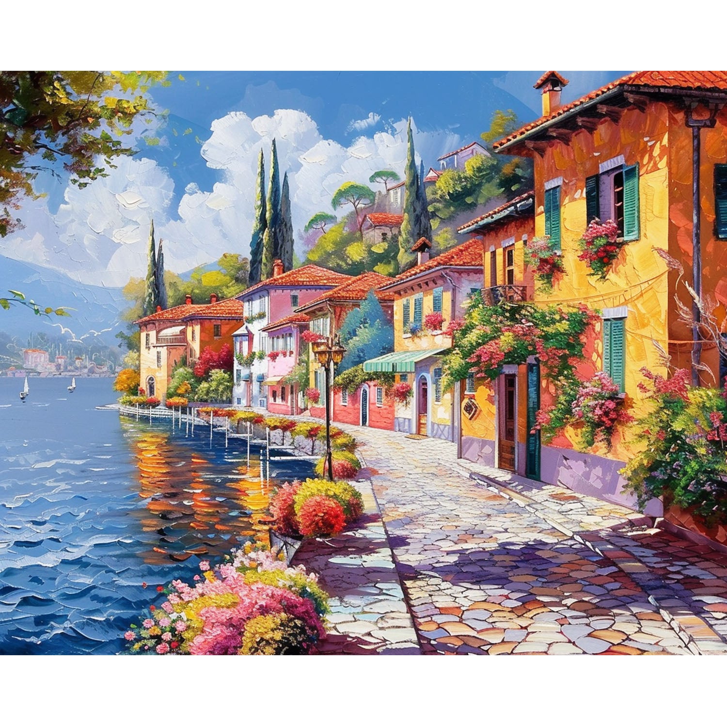 Sonnendurchflutete Küstenstadt - Diamond Painting