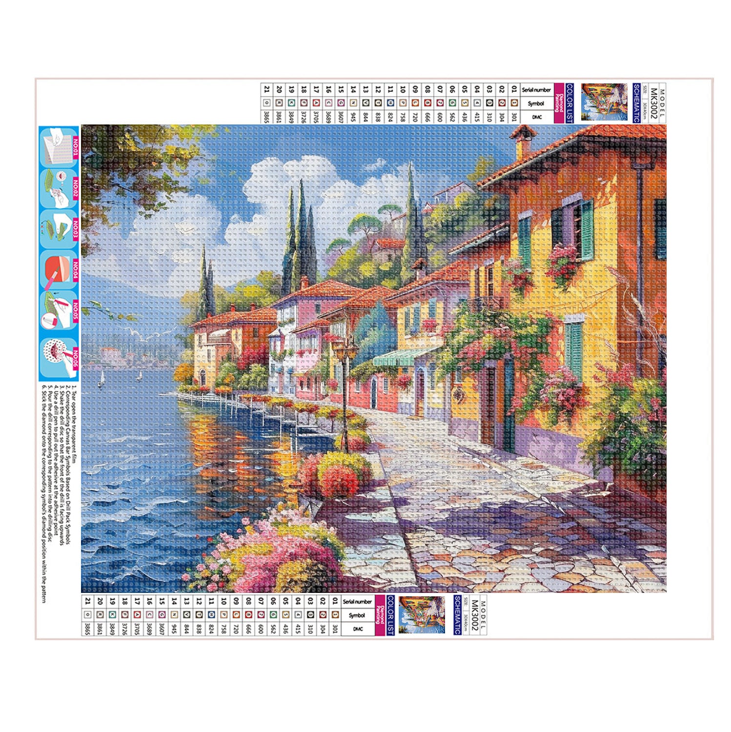 Sonnendurchflutete Küstenstadt - Diamond Painting