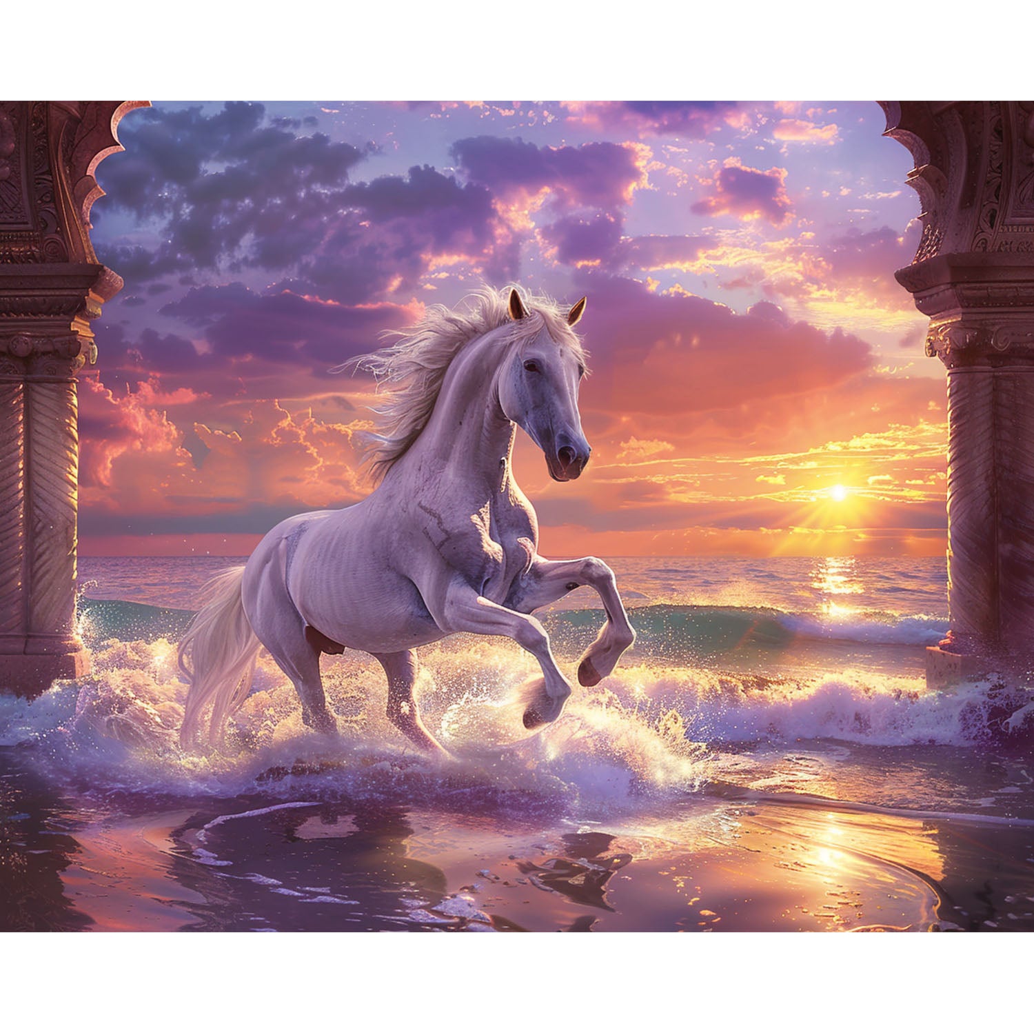 Sonnenuntergang am Meer mit Pferd - Diamond Painting