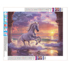 Sonnenuntergang am Meer mit Pferd - Diamond Painting