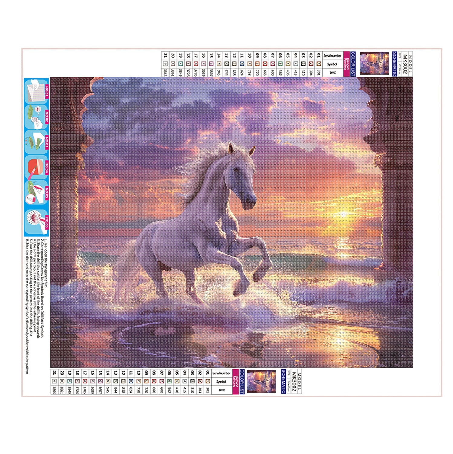 Sonnenuntergang am Meer mit Pferd - Diamond Painting