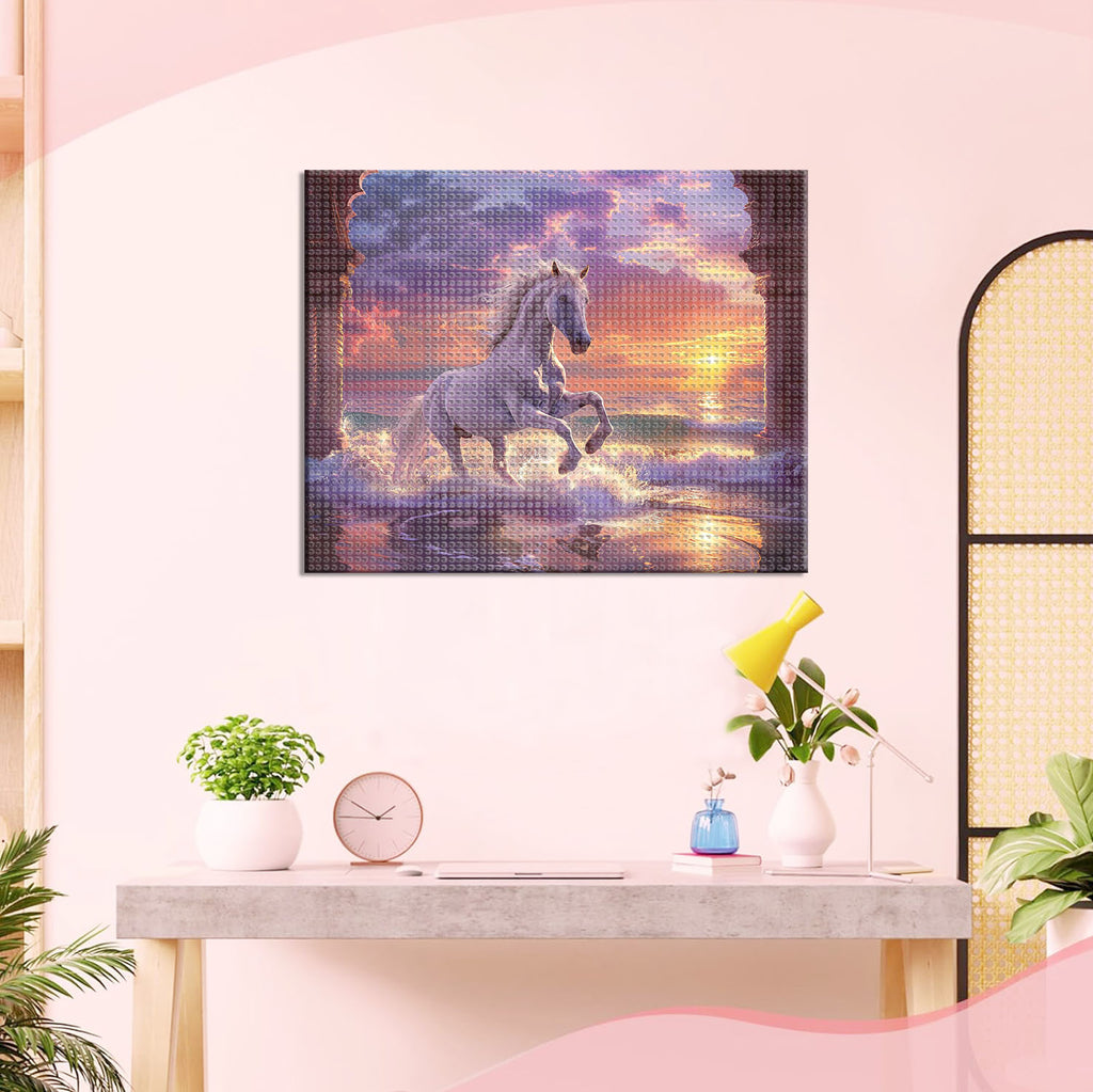 Sonnenuntergang am Meer mit Pferd - Diamond Painting