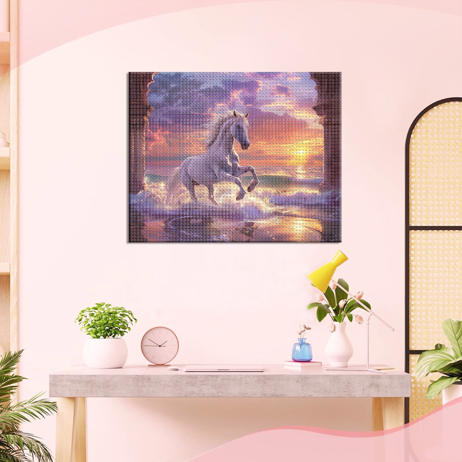 Sonnenuntergang am Meer mit Pferd - Diamond Painting