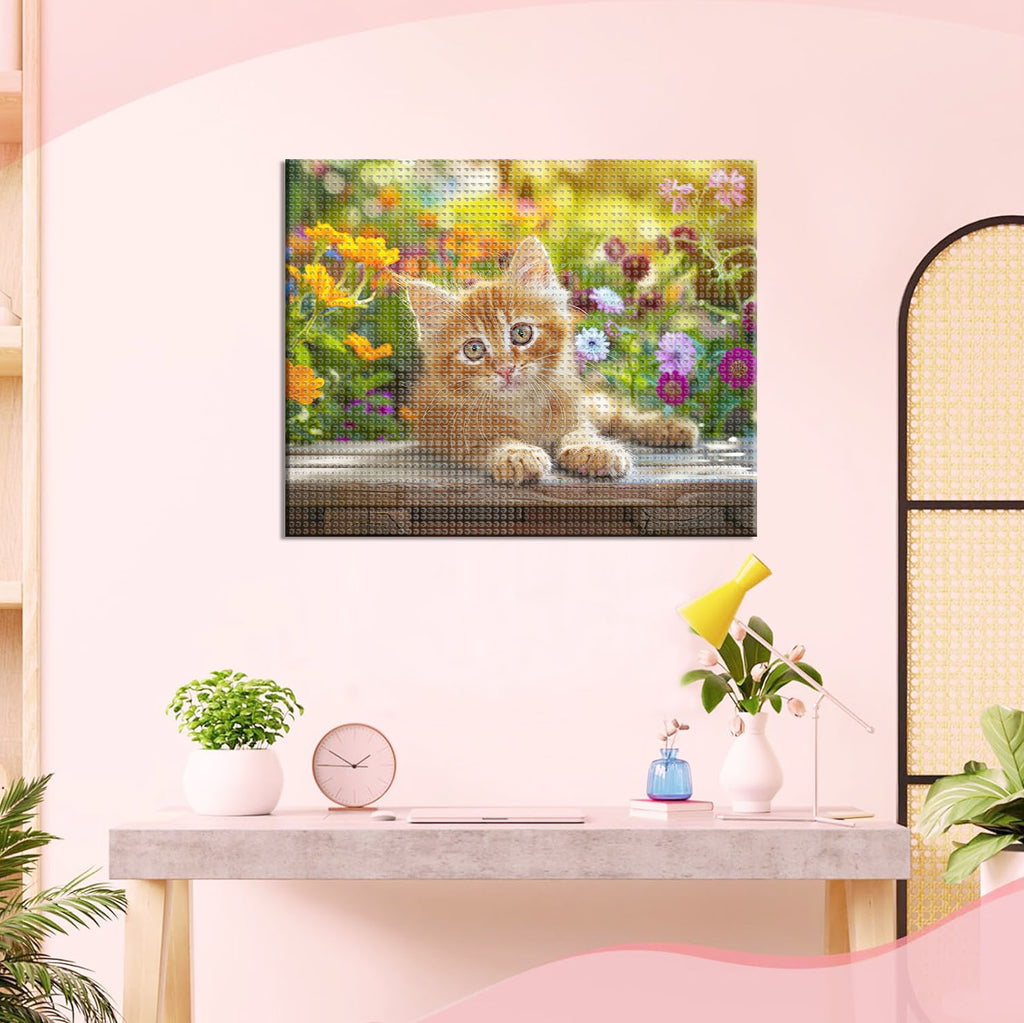 Sonniges Katzchen im Blumenmeer - Diamond Painting