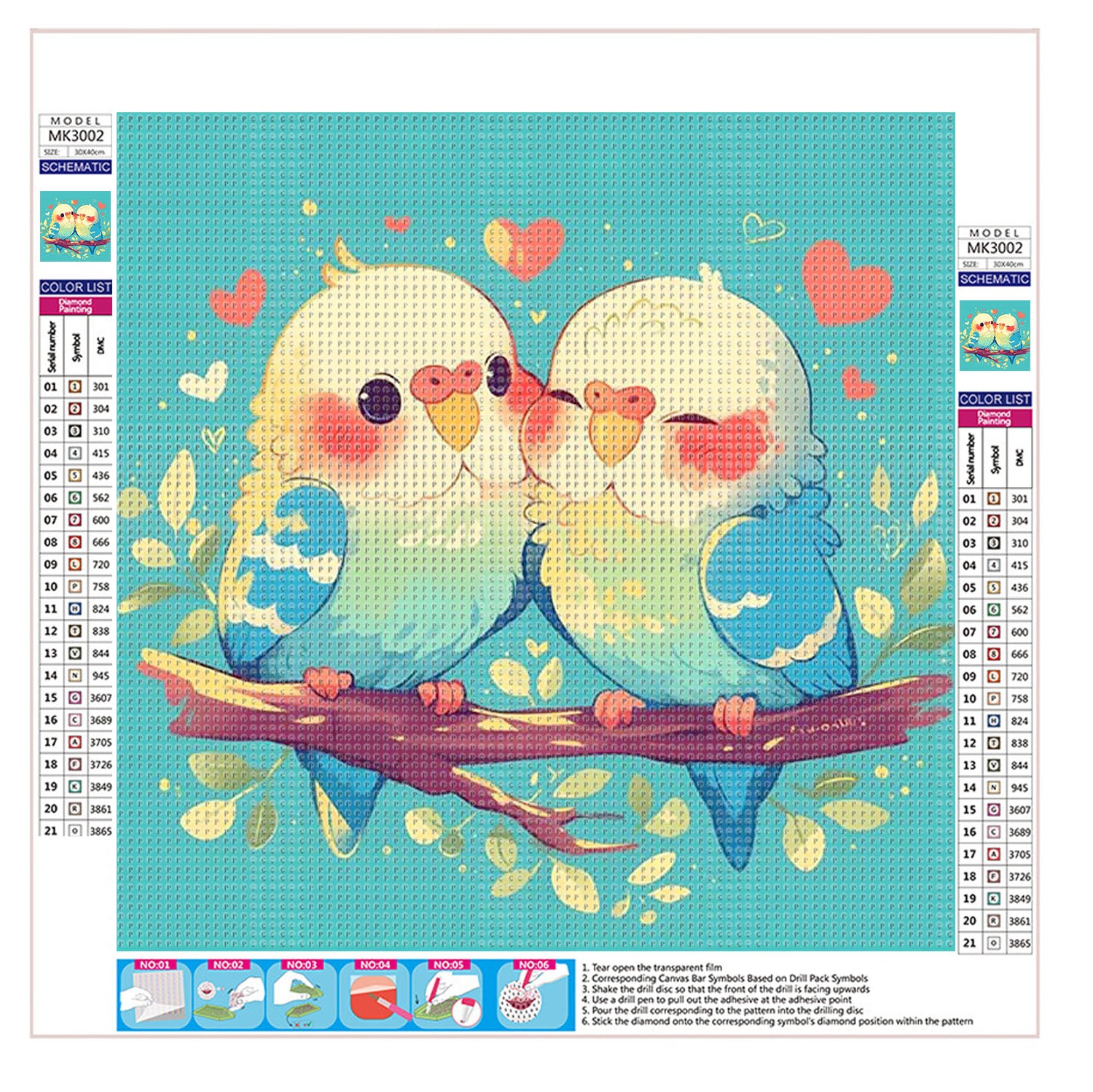 Süße Sittiche - Diamond Painting