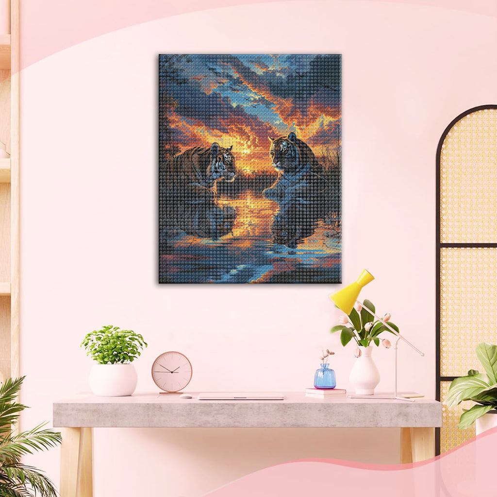 Tiger am Sonnenuntergang - Diamond Painting