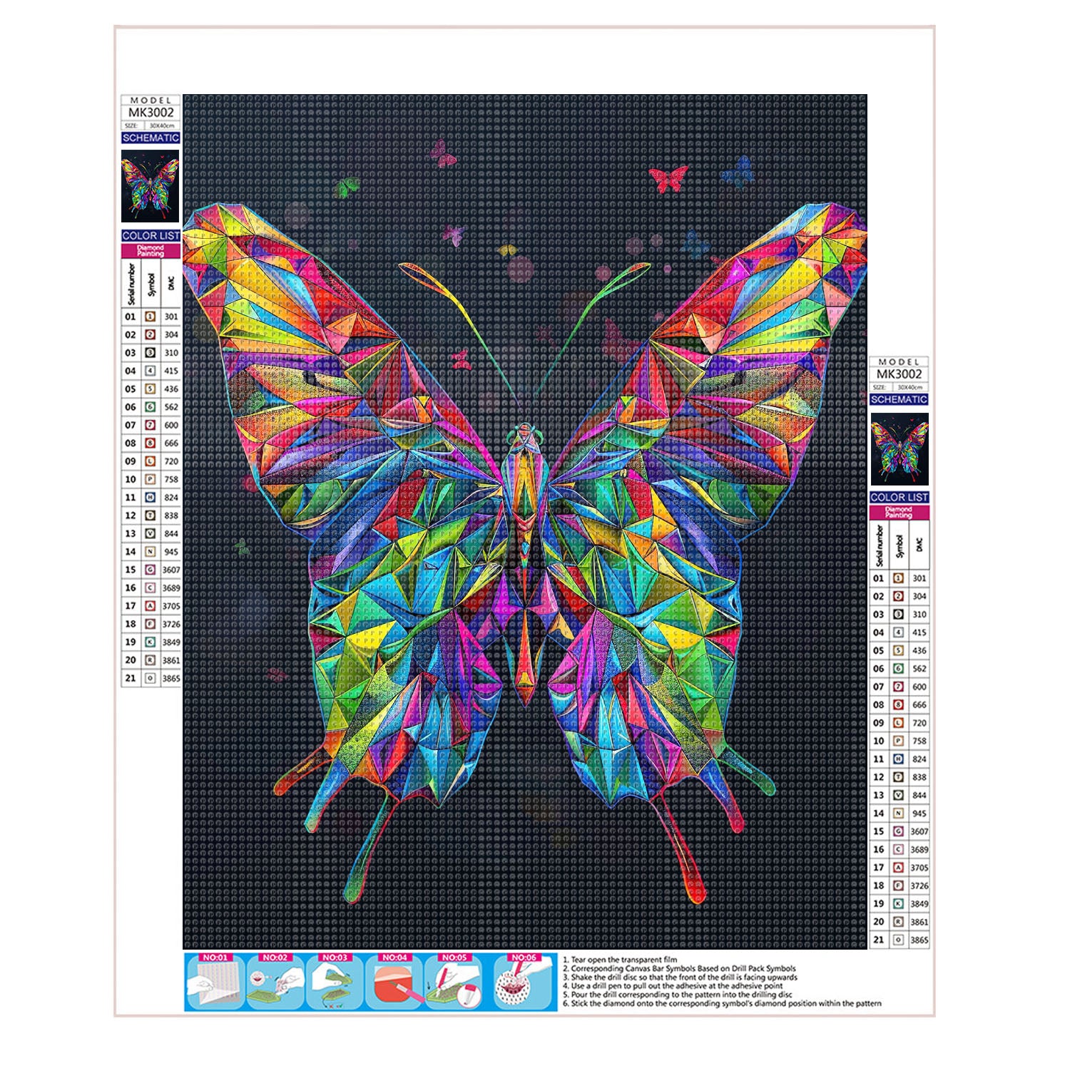 Traumhafter geometrischer Schmetterling - Welt - Diamond Painting