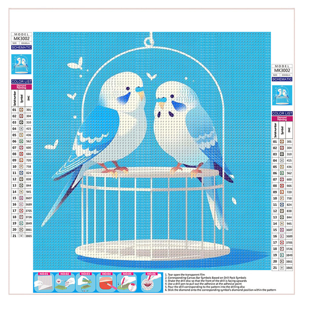 Vogelpaar im Käfig - Diamond Painting