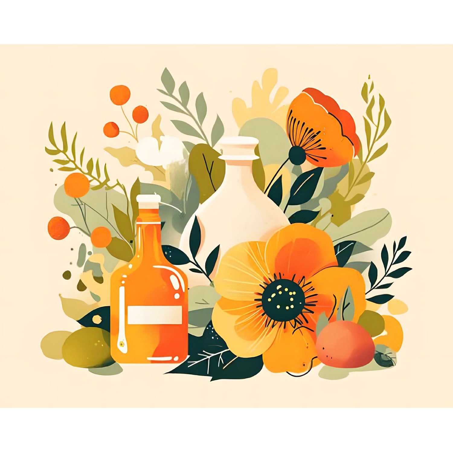 Warme Töne der Blumen - und Flaschenszene - Diamond Painting