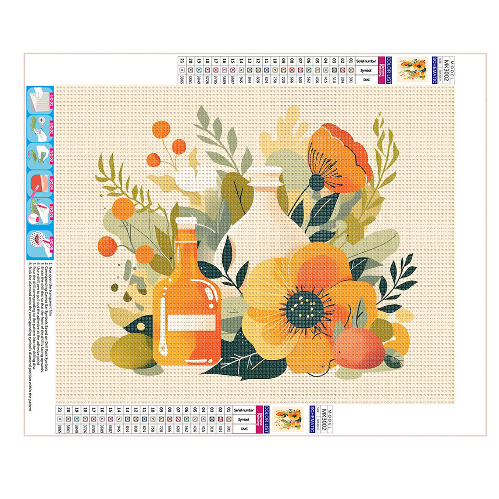 Warme Töne der Blumen - und Flaschenszene - Diamond Painting