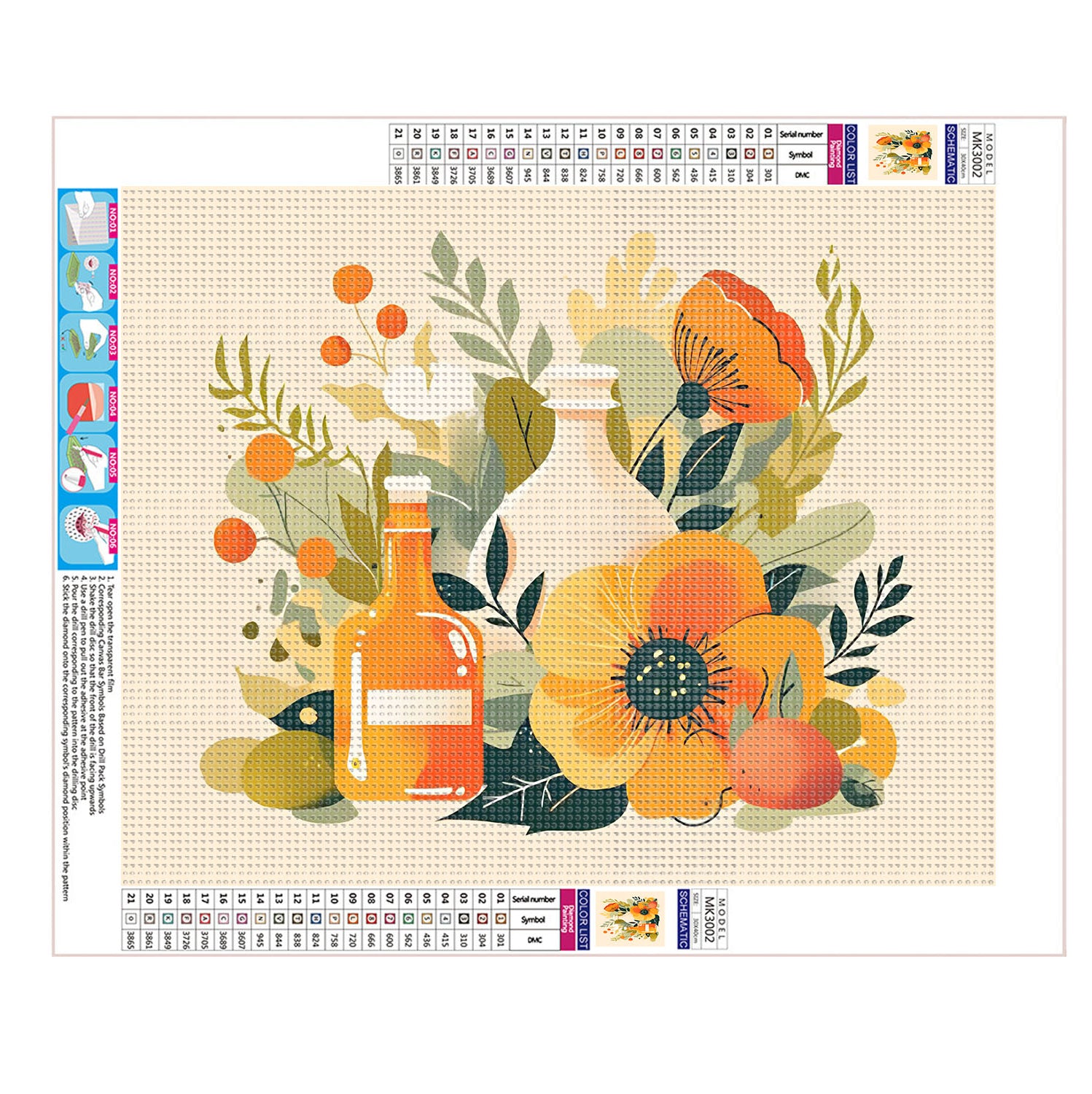 Warme Töne der Blumen - und Flaschenszene - Diamond Painting