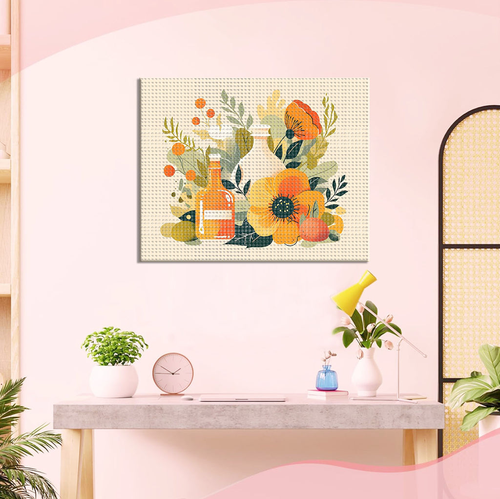 Warme Töne der Blumen - und Flaschenszene - Diamond Painting