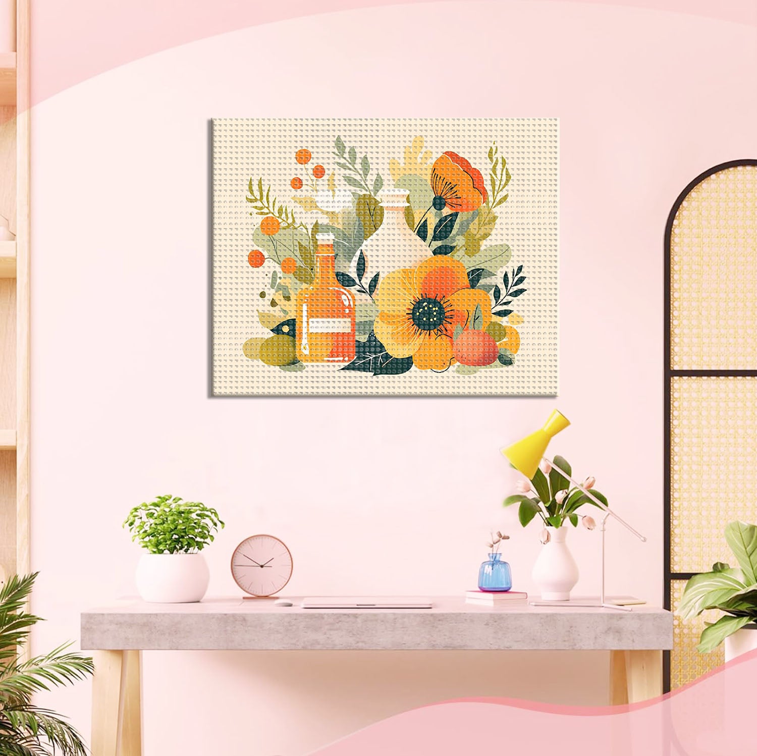 Warme Töne der Blumen - und Flaschenszene - Diamond Painting