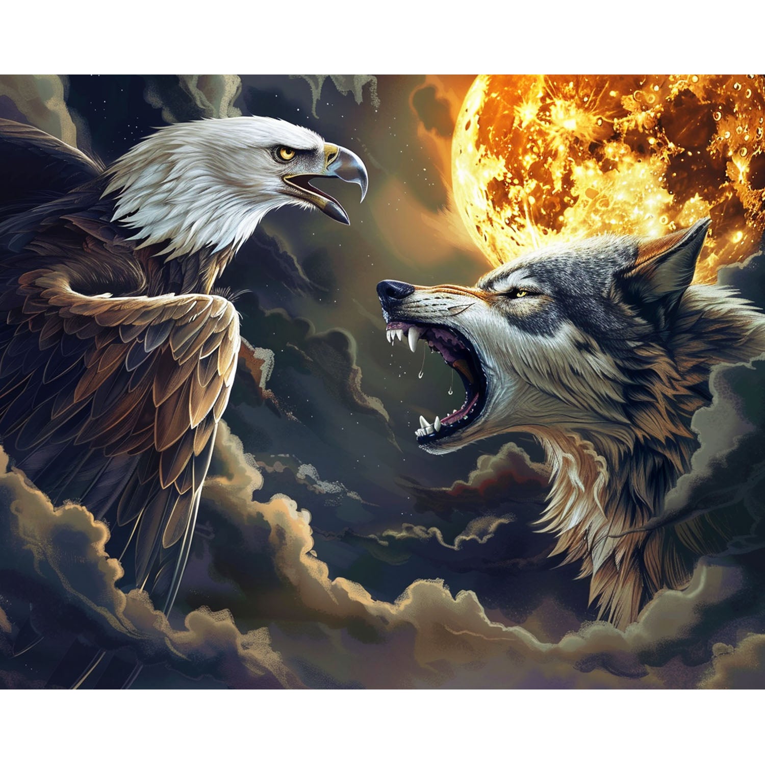 Wolfsgeheul und AdlerSchrei im Mond - Diamond Painting