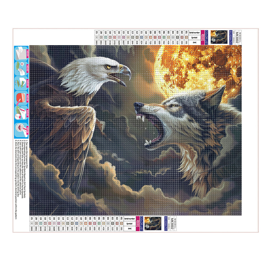 Wolfsgeheul und AdlerSchrei im Mond - Diamond Painting
