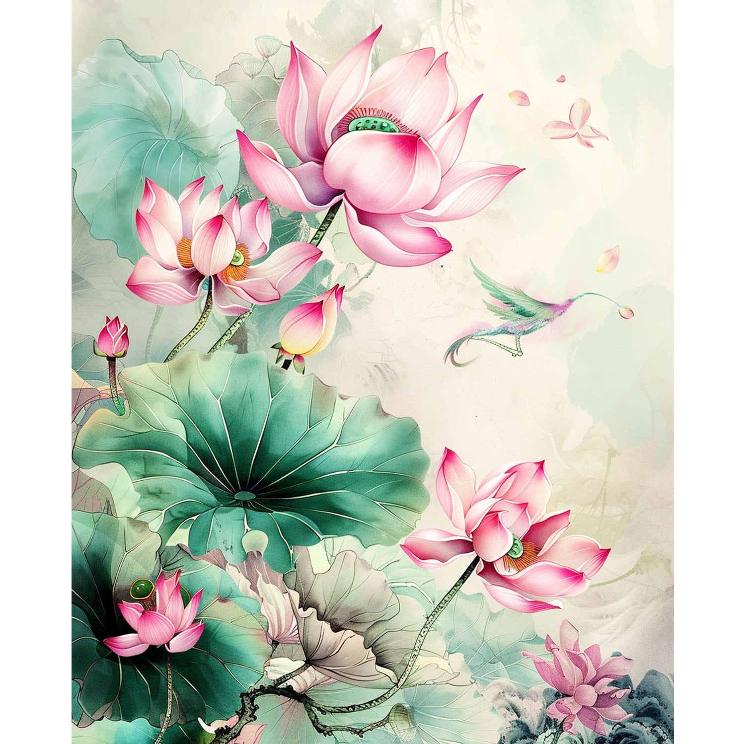 Zarte Lotuswelt - Diamond Painting