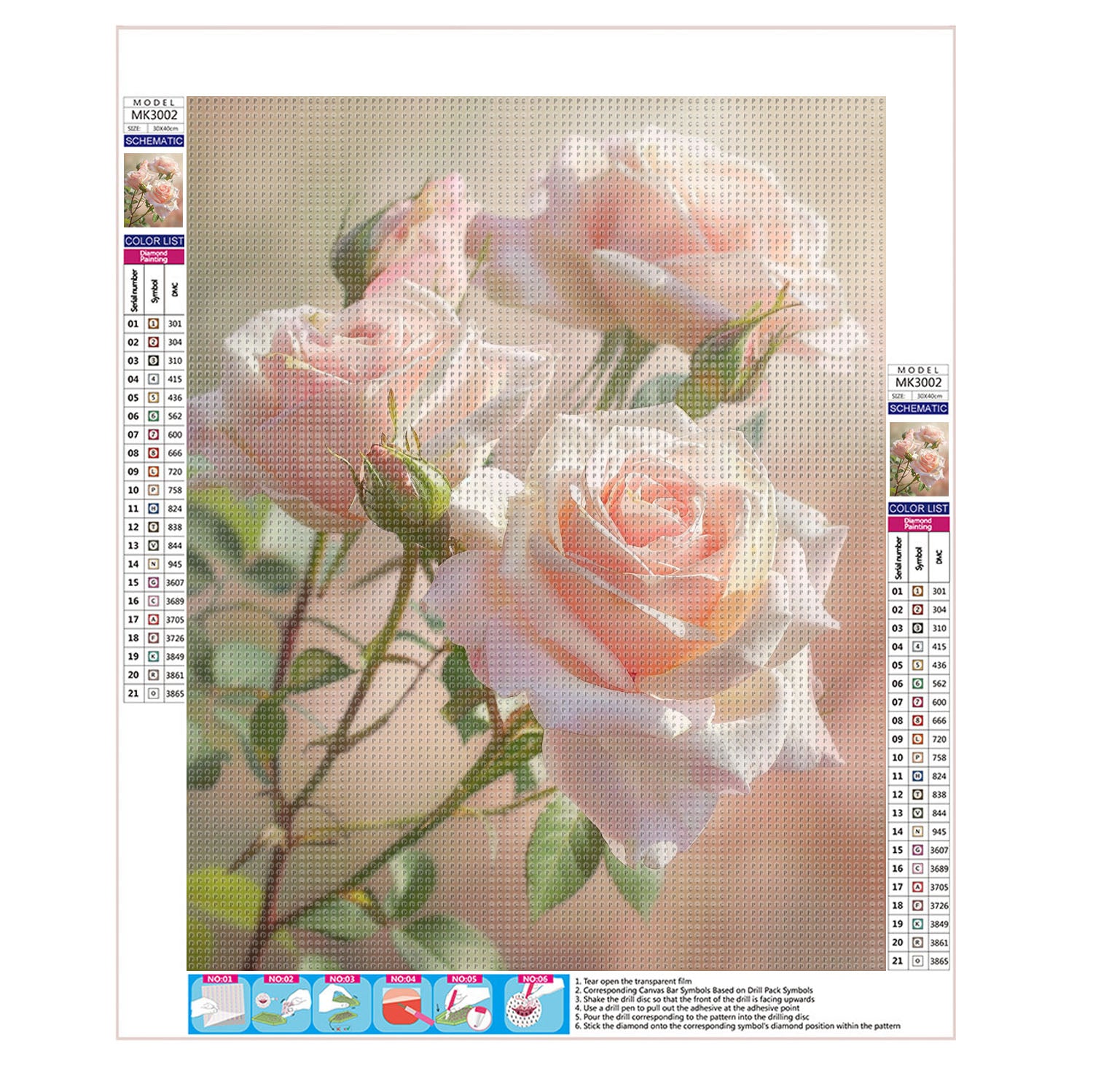 Zarte Rosenschönheit - Diamond Painting