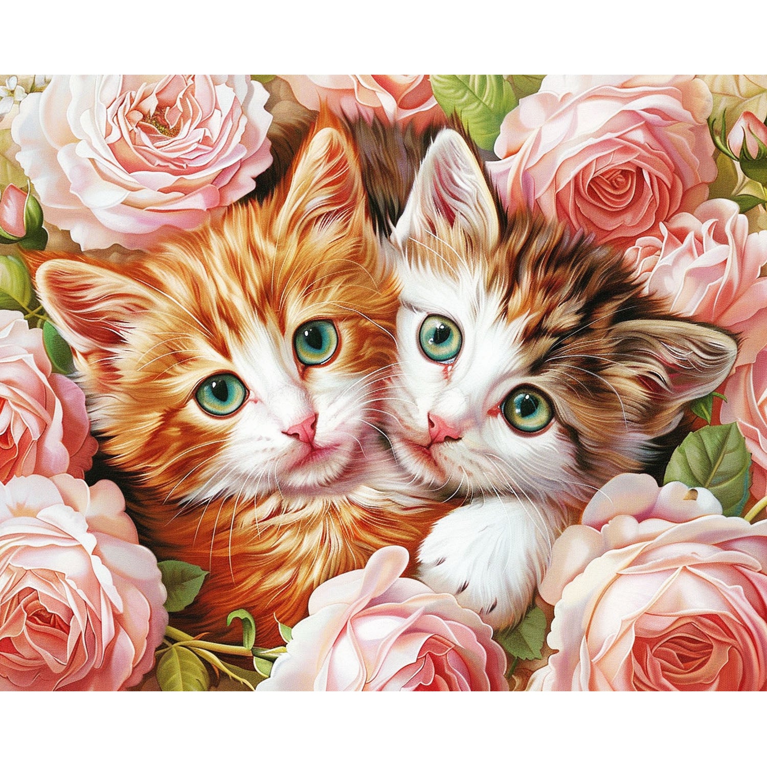 Zwei Kätzchen unter Rosen - Diamond Painting