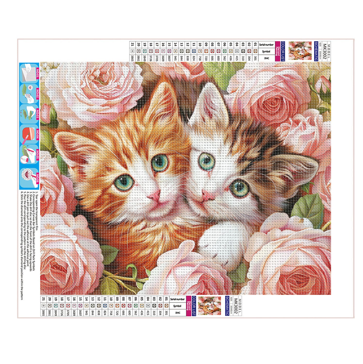 Zwei Kätzchen unter Rosen - Diamond Painting