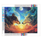 Zwei Wölfe blicken zum Mond - Diamond Painting